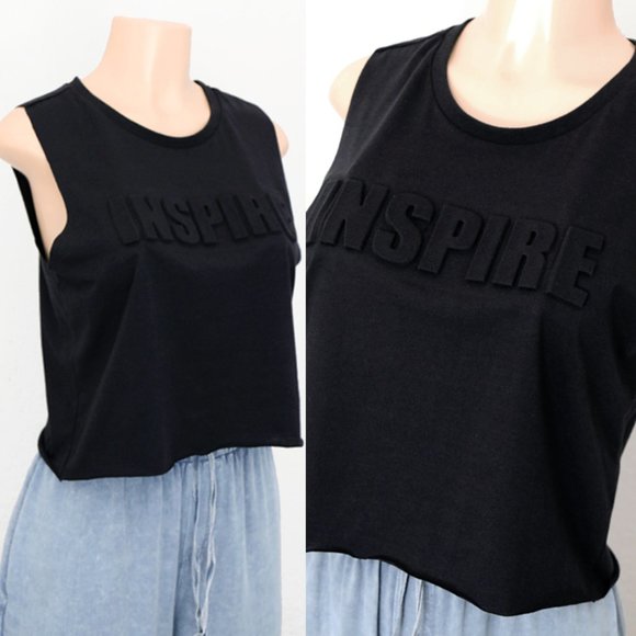 NEW Embossed INSPIRE 3D Graphic Muscle Crop Top - Picture 2 of 9